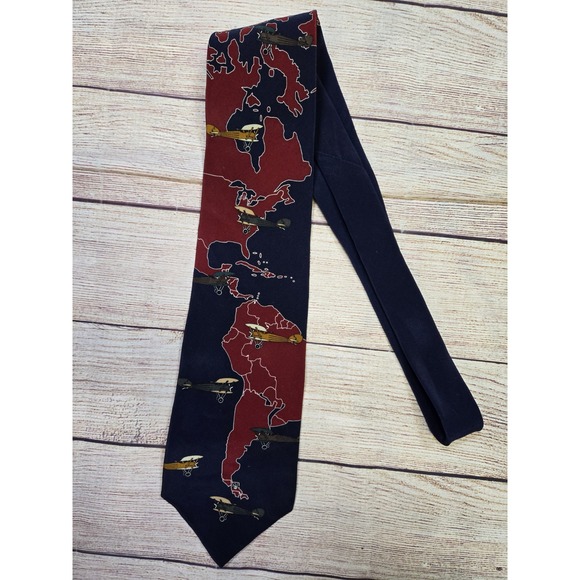 Vintage Vicky Davis Necktie 100%‎ Silk "Frequent Flyer" Novelty Tie Airplane - Picture 1 of 6